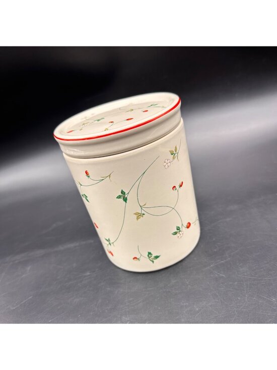Epoch Other - Vintage Strawberry Canister Jar Cottage Granny 1980s Korea Ceramic Storage Retro